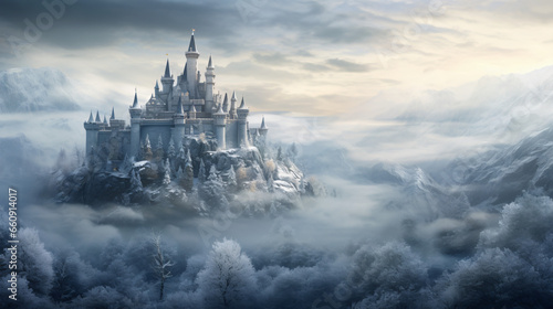 Fantasy winter with foggy castle © Arima