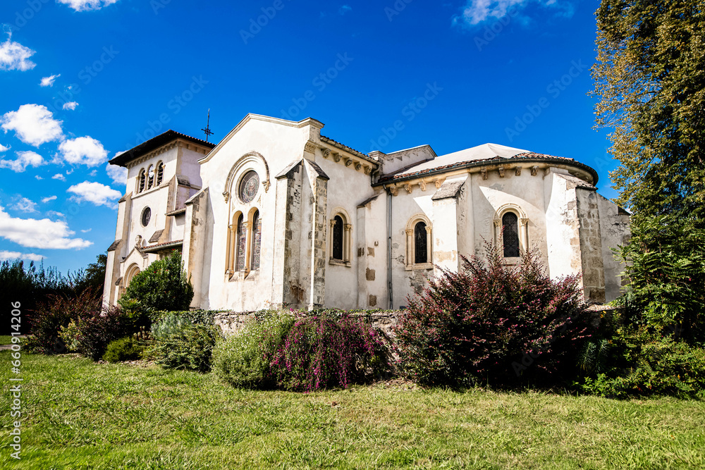 Pretty view of the church in the town of Tosse in southwest France Pretty view of the church in the town of Tosse in southwest France