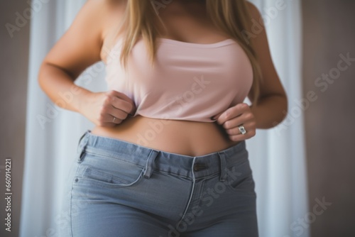 Photo of Woman checking her old pants after losing weight photo