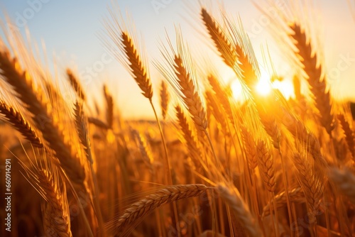Photo of the golden hour glow on a field of wheat