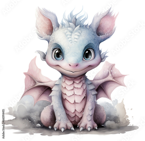 Watercolor cute dragon illustration. Generative AI  png image