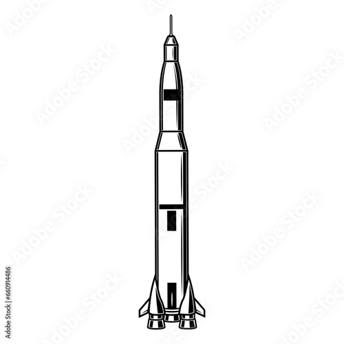 spaceship, space rocket, vector silhouette isolated on white