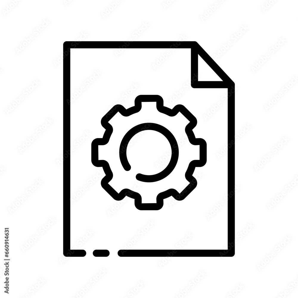 Gear on file icon. Outline, file setup, gear on the file. Vector icon Gear on file icon. Outline, file setup, gear on the file. Vector icon