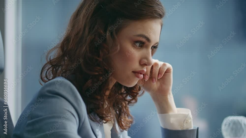 Angry business lady feeling stress working at laptop computer in office close up Angry business lady feeling stress working at laptop computer in office close up