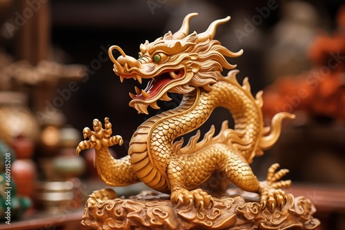 Chinese dragon sculpture, golden dragon. chinese zodiac © Gasia