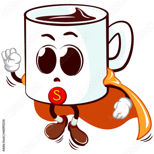 vector mascot of a characters from a cute superhero mug who flies wearing his cape