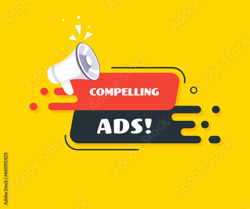 Compelling ads icon. Pop art style. Speech bubble. Compelling ads sign. Icon for Business and Advertising. Compelling ads. Vector icon