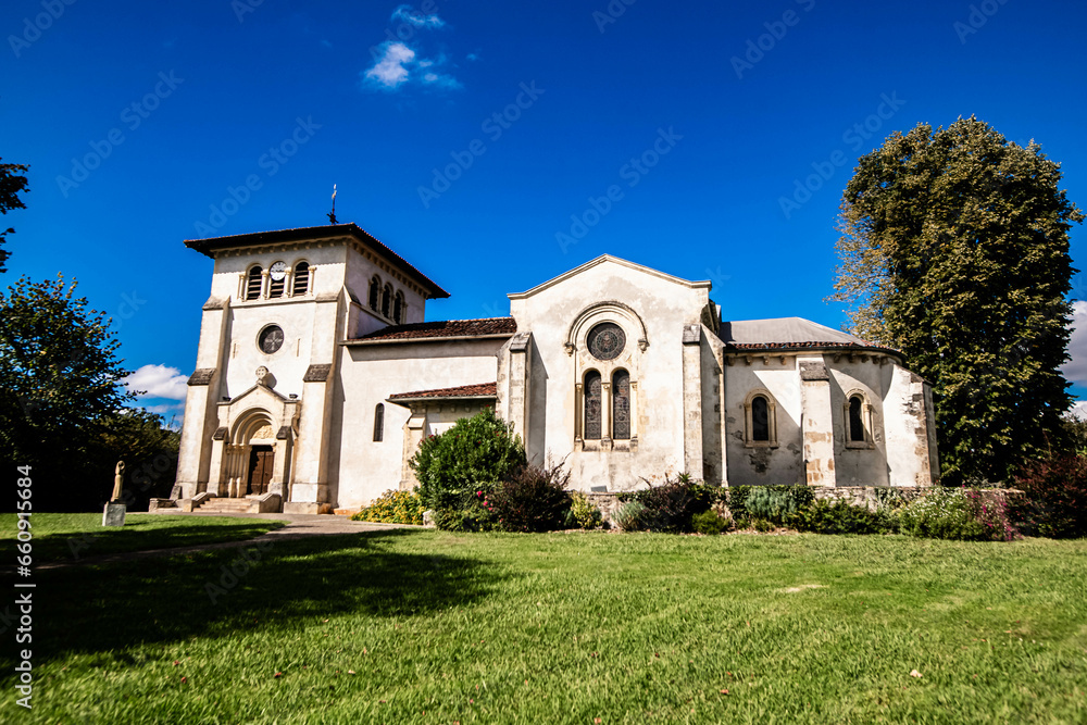 Pretty view of the church in the town of Tosse in southwest France Pretty view of the church in the town of Tosse in southwest France