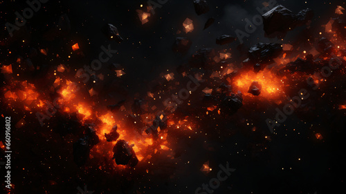 Fire embers particles over black