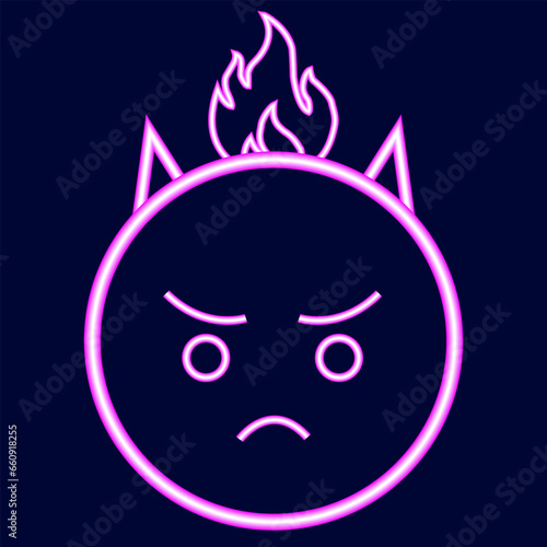 Neon purple angry smiley. Fire purple