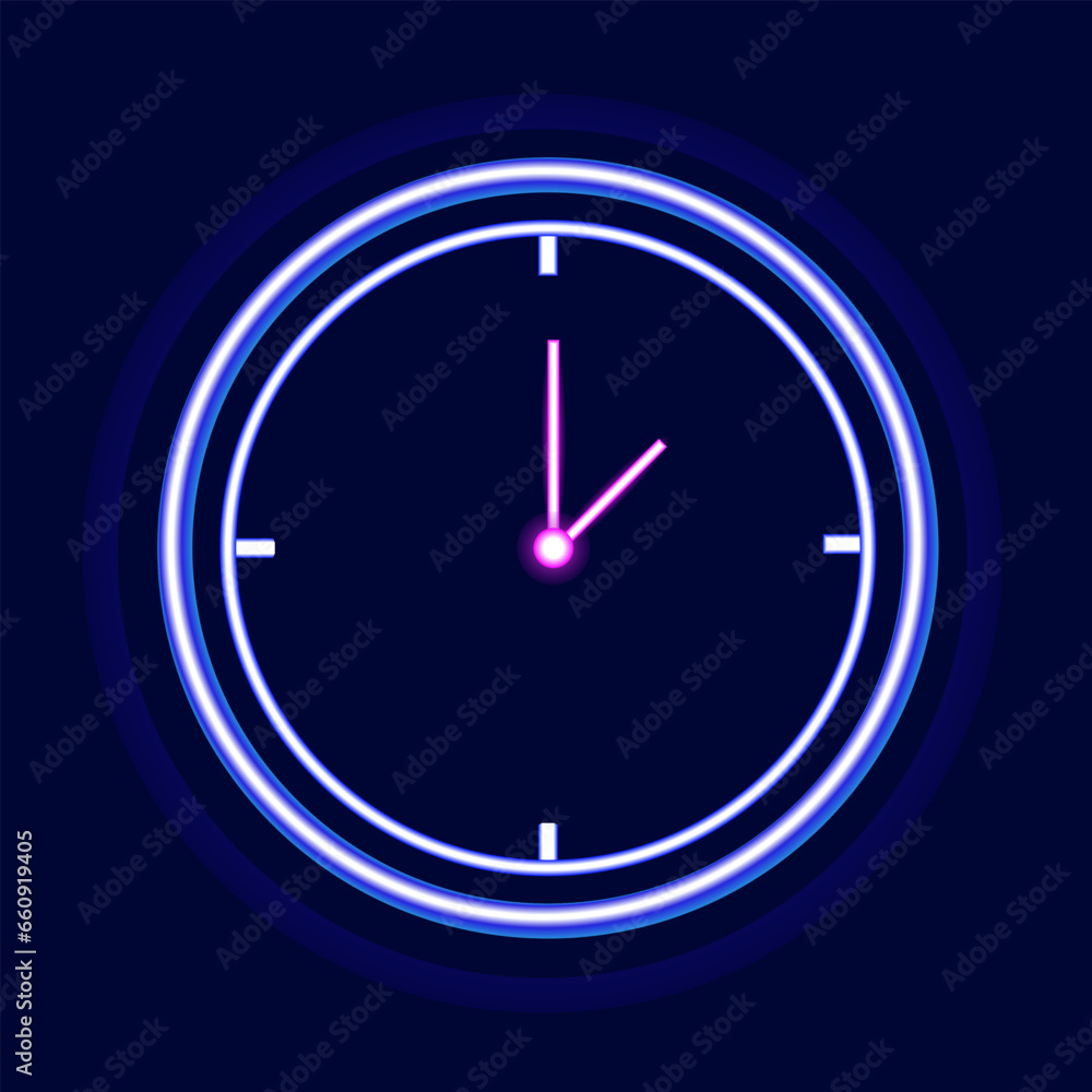 Neon clock vector, blue, purple.
Clock vector icon Neon clock vector, blue, purple.
Clock vector icon