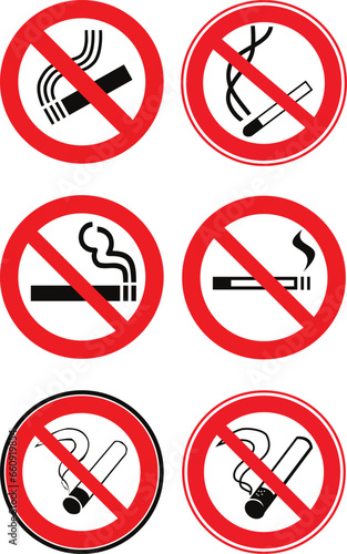 Set di Simboli vietato fumare per luoghi in cui vige il divieto di fumare per legge. photo