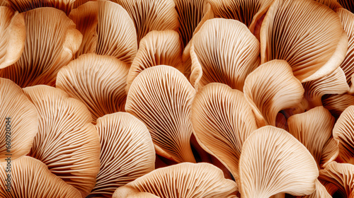 Oyster mushroom texture pattern for design and decoration. Beautiful natural oyster mushrooms macro background. Edible mushrooms texture. Autumn organic mushroom pattern. Closeup