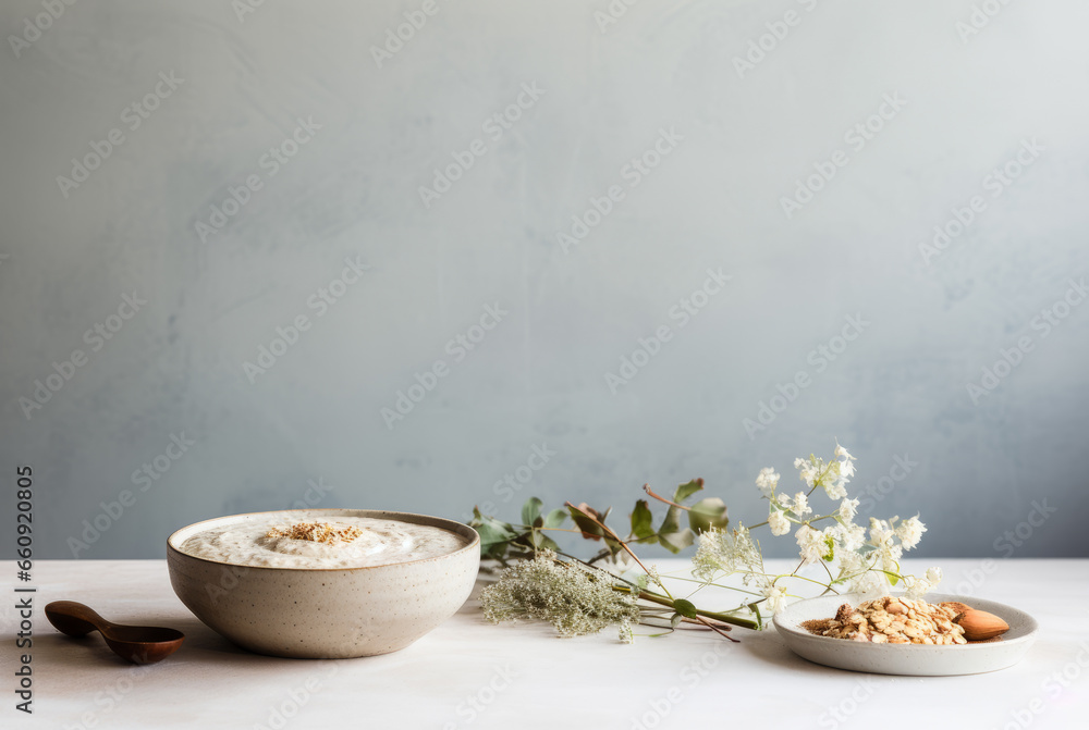 Minimal Style Oatmeal Porrige Breakfast Background Minimal Style Oatmeal Porrige Breakfast Background