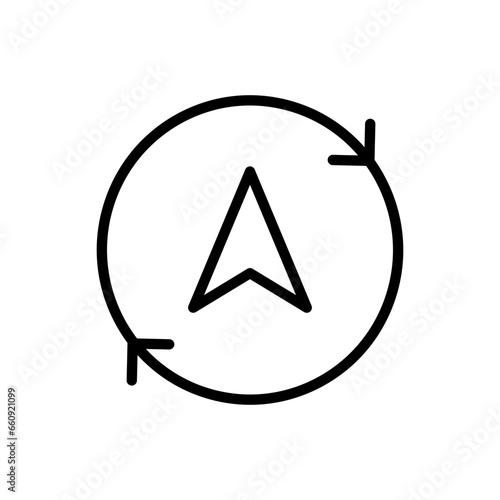 Location arrow. Outline, location arrow in a circle, geolocation settings. Vector icon