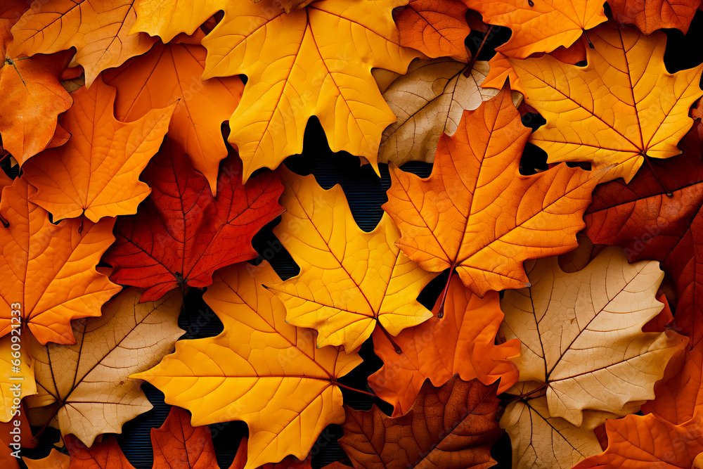 Autumn leaves lying on the floor. Generative AI Autumn leaves lying on the floor. Generative AI