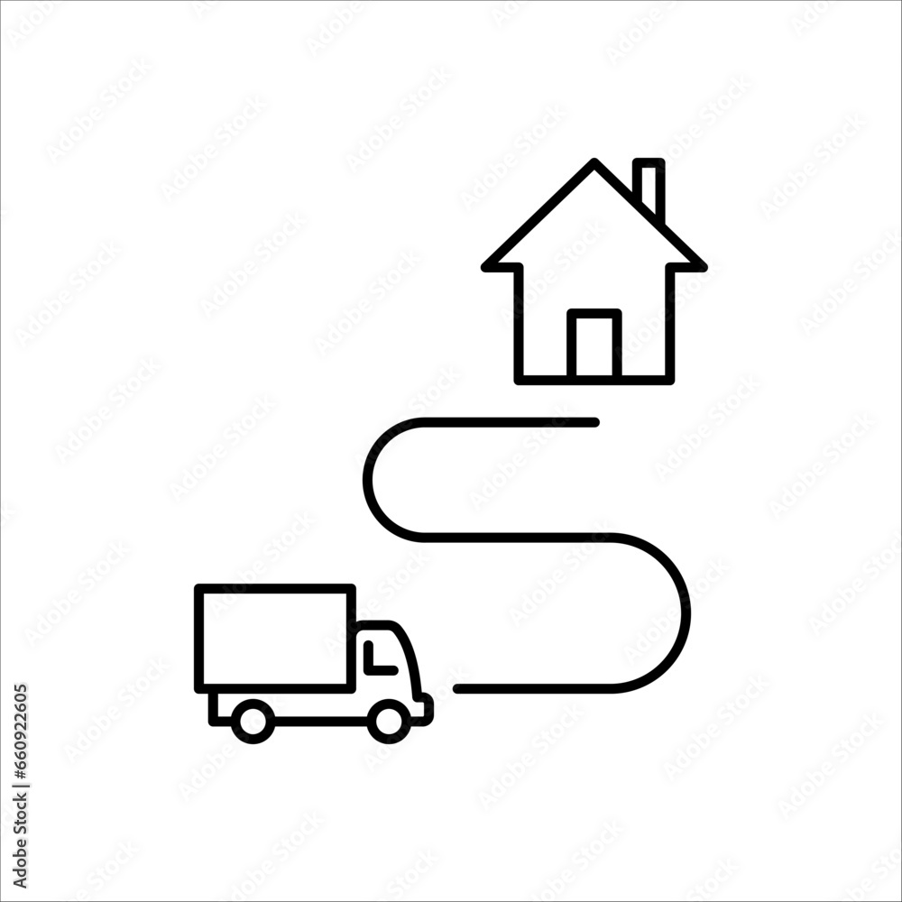 Delivery truck, route icon vector on white background Delivery truck, route icon vector on white background