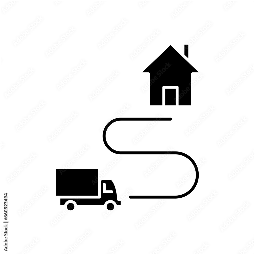 Delivery truck, route icon vector on white background Delivery truck, route icon vector on white background