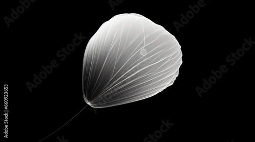 A black and white photo of a balloon with a string.