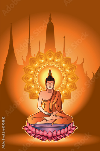 The Meditating Buddha (Pang Samti).The Thursday Buddha image is sitting in lotus with soles upward and visible, the hands resting in the lap, right above left with all fingers extended palms upward.
