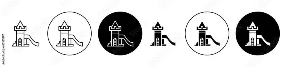 Playground vector icon set. Children play area sign. Kids park symbol. Play area or zone symbol in black filled and outlined style. - obrazy, fototapety, plakaty 