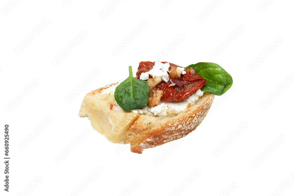 PNG toast with sun-dried tomatoes isolated on white background. PNG toast with sun-dried tomatoes isolated on white background.