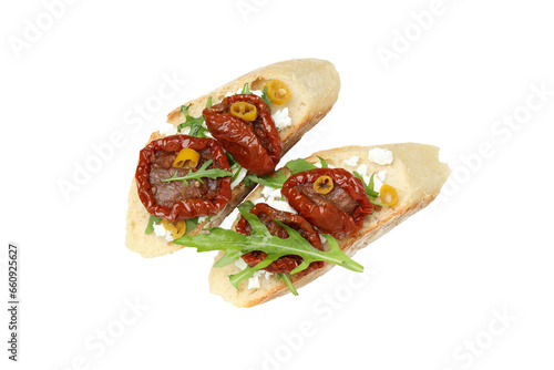 PNG toast with sun-dried tomatoes isolated on white background.