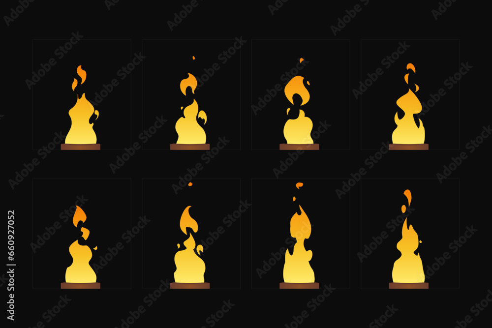 Set of fire flames. Flames sprites frame loop animation for cartoon ...