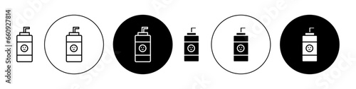 Baby shampoo container vector icon set in black filled and outlined style.