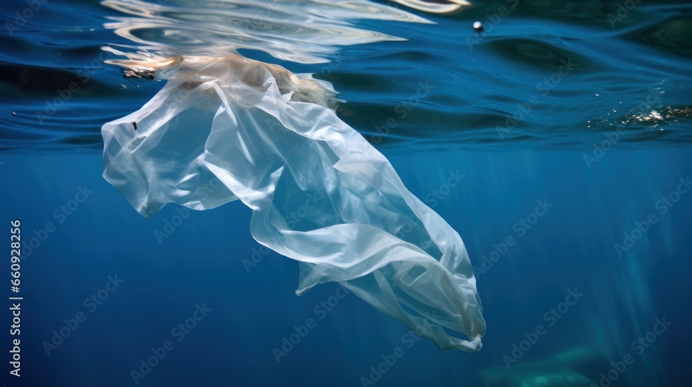 Fototapeta premium Plastic bag in the ocean, worldwide ocean pollution