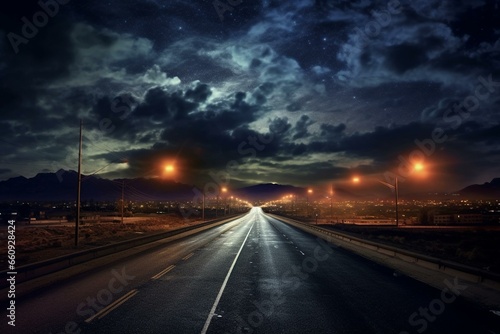 Road at night. Generative AI