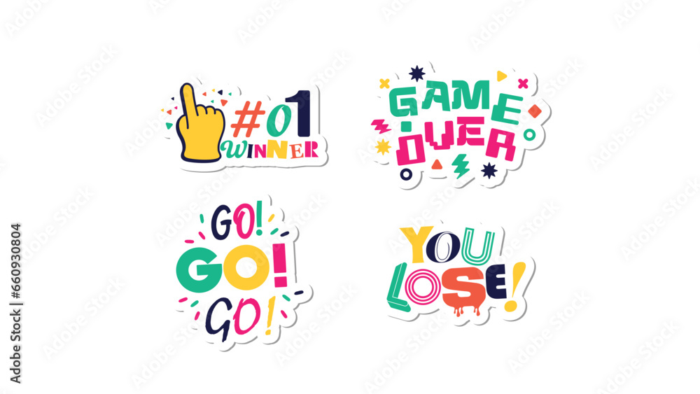 Funny cute comic badges. Set of Various Patches, pins, stickers. Different Phrases and words. Trendy Vector illustrations. Cartoon style. Cool typography.
