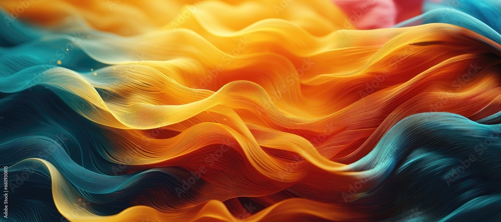 A fabric with dynamic waves transitioning through a spectrum of colors, filling the entire screen with vibrant and ever-changing patterns. Photorealistic illustration A fabric with dynamic waves transitioning through a spectrum of colors, filling the entire screen with vibrant and ever-changing patterns. Photorealistic illustration