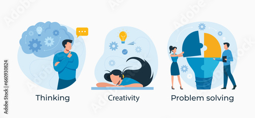 Thinking, problem solving and idea brainstorming concept, illustration