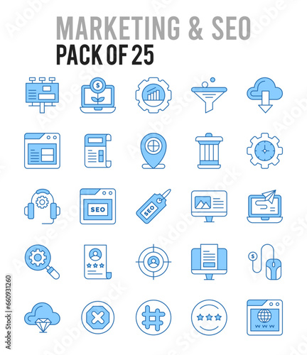 25 Marketing and Seo. Two Color icons Pack. vector illustration.