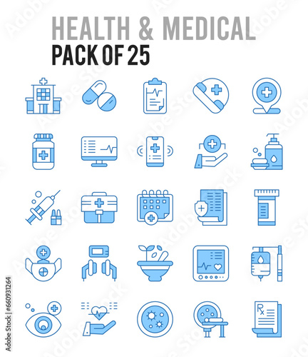 25 Health And Medical. Two Color icons Pack. vector illustration.