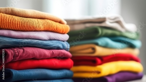 Neatly Folded Colorful Shirts Stacked in Gradual Order