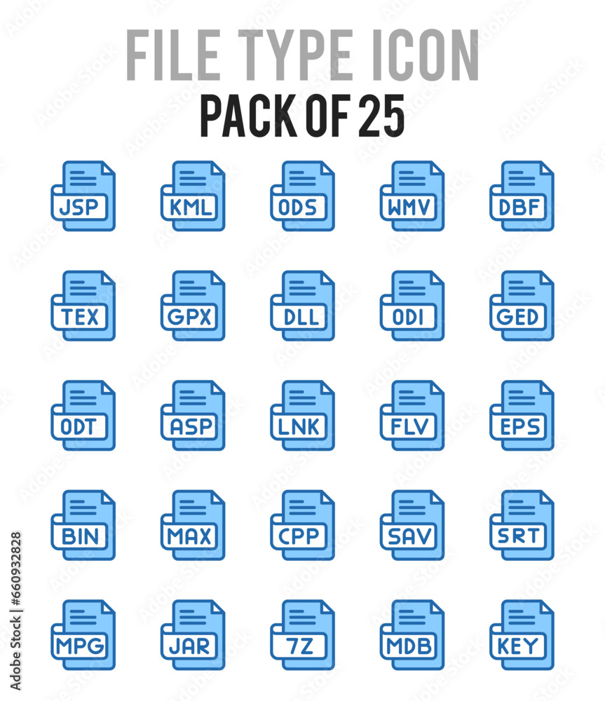 25 File Type. Two Color icons Pack. vector illustration.
