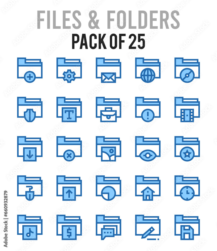 25 Files and Folders. Two Color icons Pack. vector illustration. 25 Files and Folders. Two Color icons Pack. vector illustration.