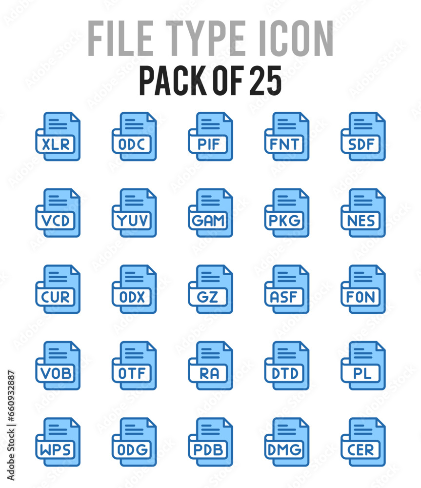 25 File Type. Two Color icons Pack. vector illustration.