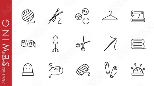 Sewing equipment and needlework  - thin line web icon set. Tailor icons set. Outline set of tailor vector icons for web design isolated on white background. Outline icons collection