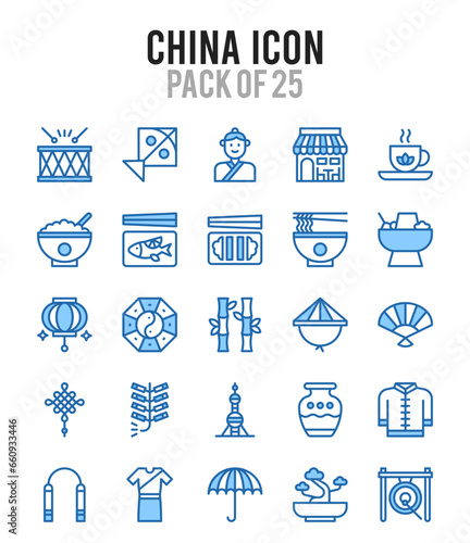 25 China. Two Color icons Pack. vector illustration.