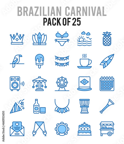 25 Brazilian Carnival. Two Color icons Pack. vector illustration.