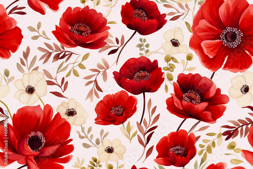 Red floral watercolour pattern background.