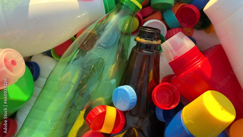 Plastic Recycling. Water bottles and plastic Bottle Caps for Recycling
