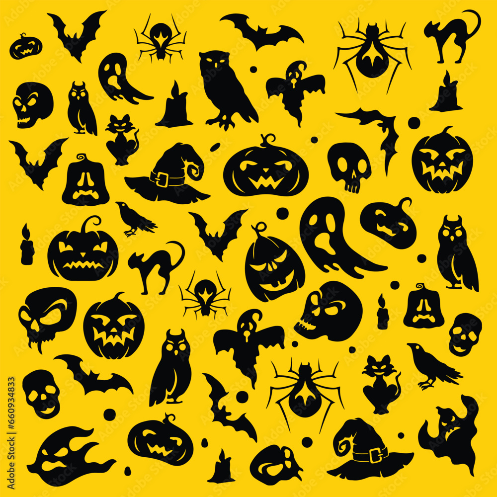 Naklejka premium Halloween Elements Vector Pattern