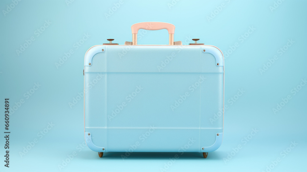Blue suitcase on pastel blue background. minimal travel concept. Blue suitcase on pastel blue background. minimal travel concept.