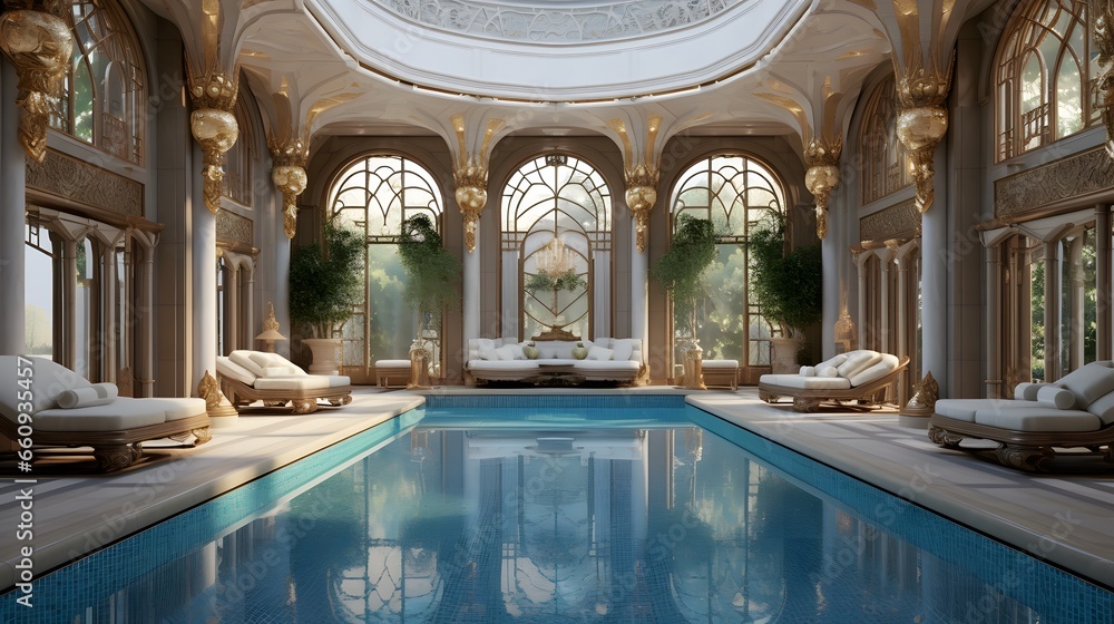 Luxurious villa swimming pool - obrazy, fototapety, plakaty 
