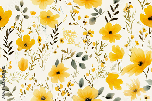 Yellow floral watercolour pattern background. © leo_nik