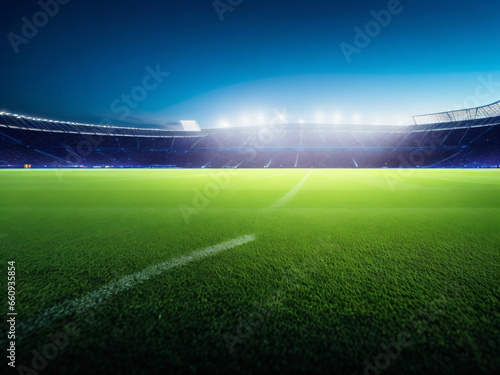 Football/Soccer stadium with lights - grass close up in sports arena - background
